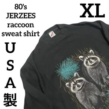 80s JERZEES 너구리 프린트 맨투맨 XL 블랙 [ USA제 ]