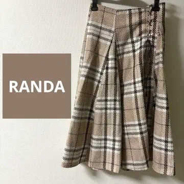 RANDA 체크 무늬 롱 스커트 M 란다 브라운 슬릿 리본