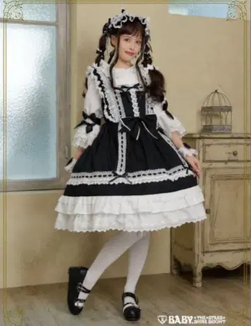 베이비 메리 메리 오버롤 스커트 블랙 화이트