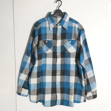ELY 빈티지 헤비 플란넬 셔츠 블록 체크 블루 XL