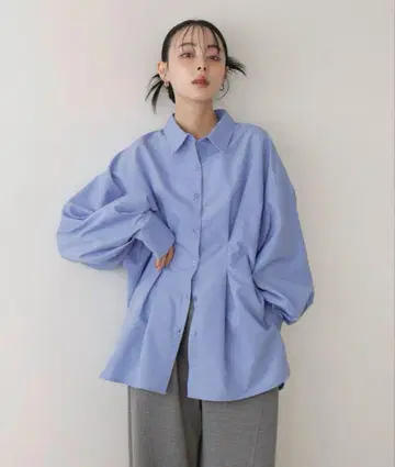 LIAN 리안 허리 턱 컬러 셔츠 블루