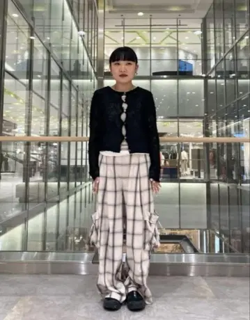 Firsthand 퍼스트 핸드 옴브레 체크 와이드 이지 팬츠 M