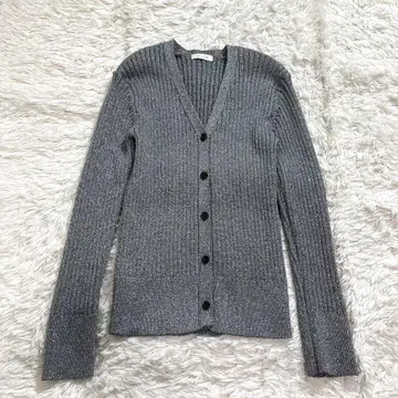 loungedress 라메 가디건 실버 리브 니트