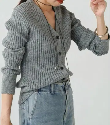 loungedress 라메 가디건 실버 리브 니트