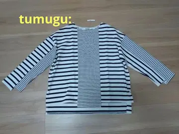 새상품 tumugu:츠무구 피치믹스 보더 긴팔 T셔츠 네이비