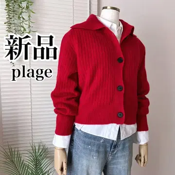 [ 새상품 ] plage 숄카라 숏 가디건 리브 니트 빨간색