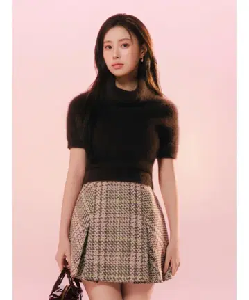 Sustainable 로빙 체크 미니 스커트 핑크