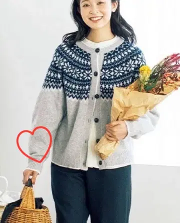 유베시님 셀프 서비스 노르딕 무늬 긴팔 니트 스웨터 그레이