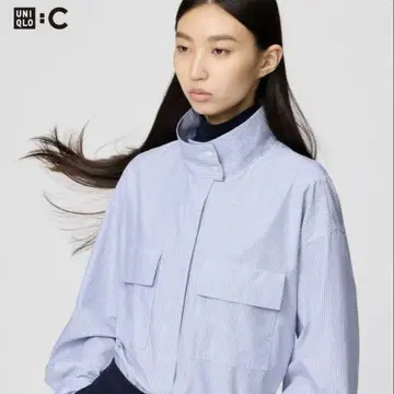 UNIQLO:C / 코튼 스탠드 카라 셔츠 자켓 / 스트라이프 / M