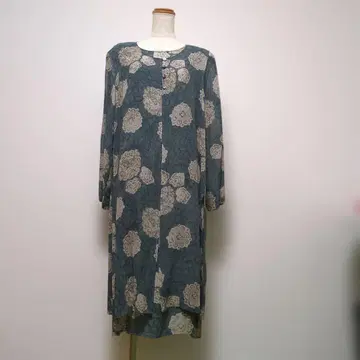 꽃무늬 롱 원피스 청록색 긴팔 앙상블