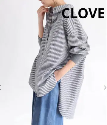 CLOVE 니트 커프스 스트라이프 오버 사이즈 셔츠