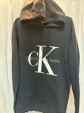 Calvin Klein Jeans 빅 로고 블랙 후드티 M