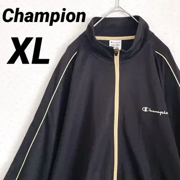 Champion 트랙 자켓 저지 블랙 자수 암 라인
