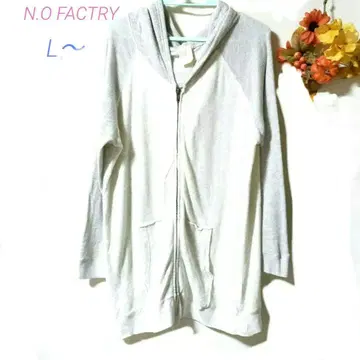 N.O FACTRY 후드티 L 그레이 후드 롱 기장 래글런 소매 남녀