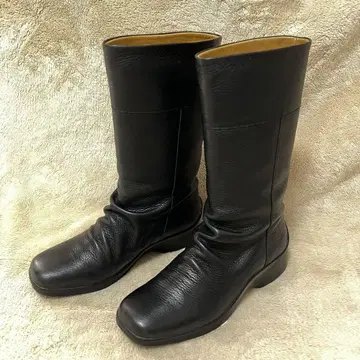 새상품급 H.P.S 블랙 가죽 천연 가죽 롱 부츠 중간 힐 22.5cm
