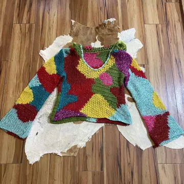 할머니 스웨터 코바늘 플레어 슬리브 빈티지