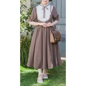프릴 달린 브라운 A라인 원피스 시마무라 아오키 미사코