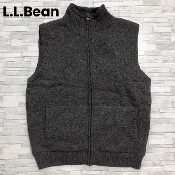 L.L.Bean 니트 베스트 하이넥 풀 집업 보아 안감 울 그레이