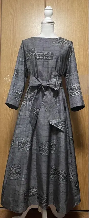 기모노 리메이크 오시마 A라인 원피스 리본(동일 원단 끈 벨트) 포함