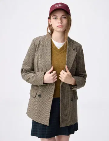 GU 더블 브레스트 체크 자켓 BROWN XXL