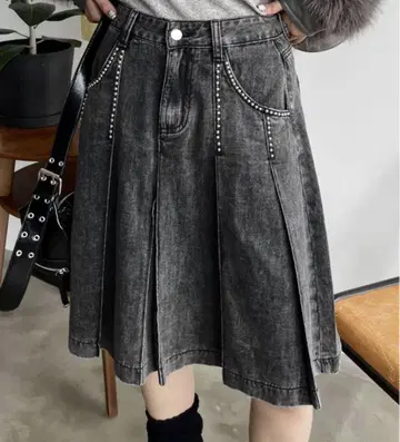 SHAGGIE 다크 그레이 데님 플레어 스커트 F
