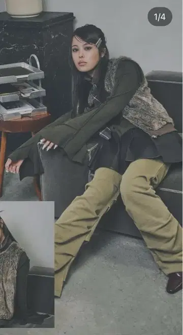 shaggie 빈티지 워시 개더 팬츠 카키