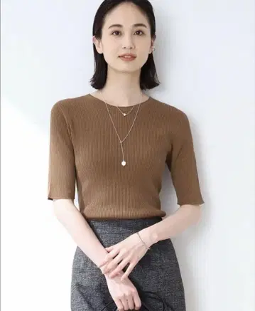INDIVI [세탁 가능/일본제] 린넨 혼방 니트탑