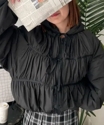 WEGO 리본 후드 블루종 블랙