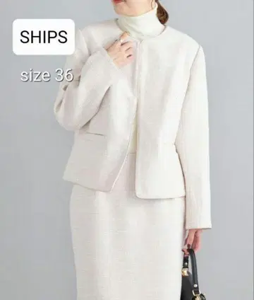 SHIPS 트위드 노카라 자켓 화이트&핑크 새상품급 사이즈 36