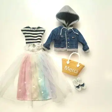 리카짱 레인보우 홀리데이 옷 갈아입기 의류 데님 자켓 세트