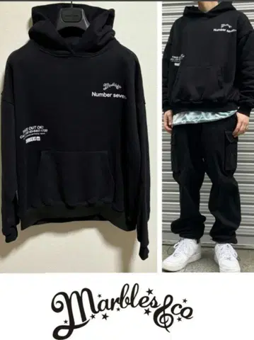 마블즈 Number seven 후드 부착 후드티 블랙