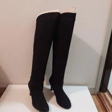 풀 사이드 블랙 스웨이드 니하이 부츠