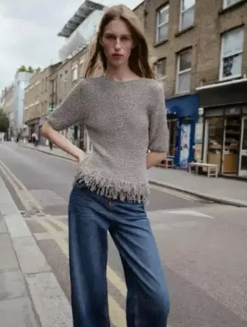 ZARA 프린지 니트 숏 슬리브 스웨터