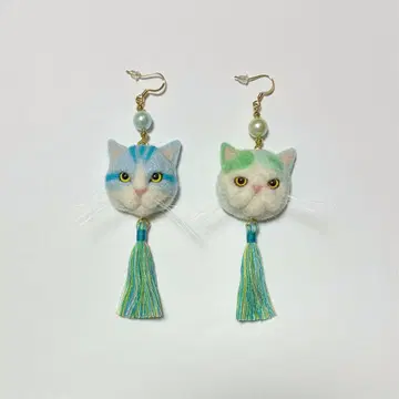 양모 펠트 고양이 귀걸이 드림 컬러 태슬