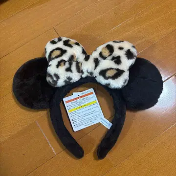 레오파드 무늬 리본 포함 귀 머리띠