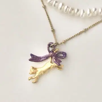 Palnart Poc 목걸이 고양이 리본 담수 펄 리메이크