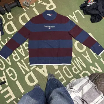 Tommy Jeans 파랑 빨간색 스트라이프 스웨터 M