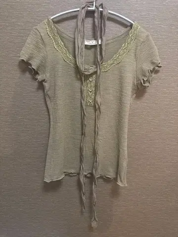 페어리 그런지 모리걸 레이스 카키 T셔츠