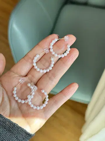 비즈 후프 귀걸이 핑크 계열 중형