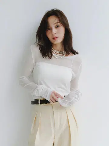 anuans 시어 롱 슬리브 T셔츠 베이지