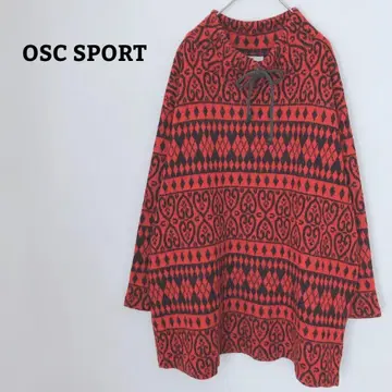 OSC SPORT 티셔츠 플리스 올 패턴 하이넥 루즈핏 레트로