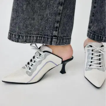 화이트/그레이 레이스업 뮬 MOUSSY