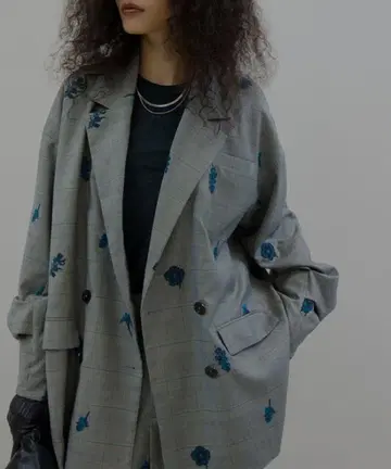 Ameri CHECK FLOWER PAPA JACKET 블루 S 사이즈