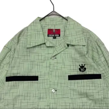 CREAM SODA 새상품급 카스리 패턴 오픈 카라 셔츠 L 민트 그린