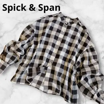 Spick & Span 깅엄 체크 밴드 카라 시어 셔츠 상의