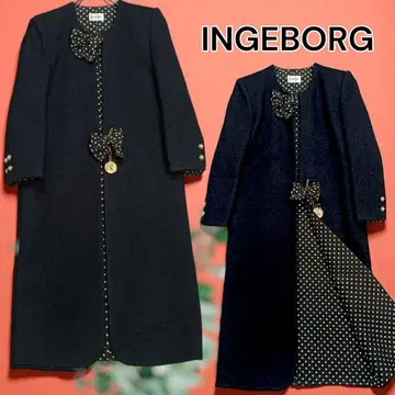 INGEBORG 잉게보그 울 노카라 롱 코트 피코 프릴 리본