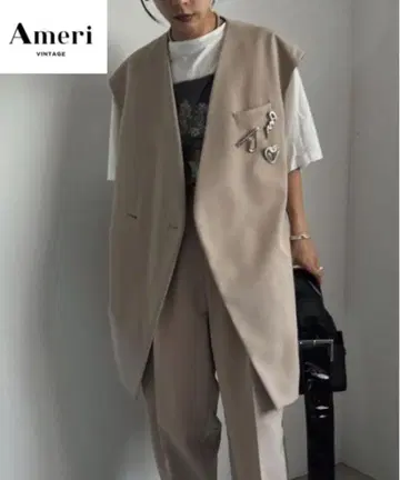 하자품! [Ameri] EMBELLISH BROOCH VEST 베스트