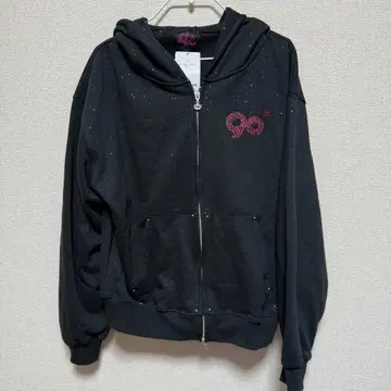 9090 로고 글리터 집 후디 L 사이즈 블랙 x 핑크