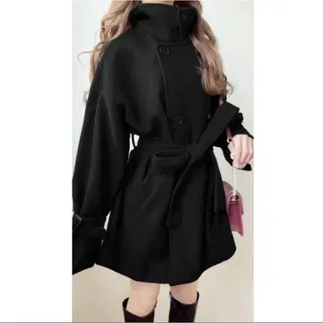GRL 2way 코트 원피스 벨트 포함 자켓 니트 블랙
