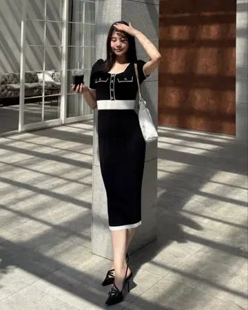 royalparty 빈티지 배색 타이트 원피스